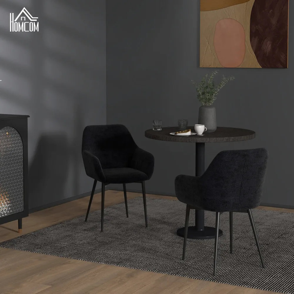 Set 2 Sedie Moderne con Braccioli 54x57x80 cm Tessuto Effetto Velluto Nero