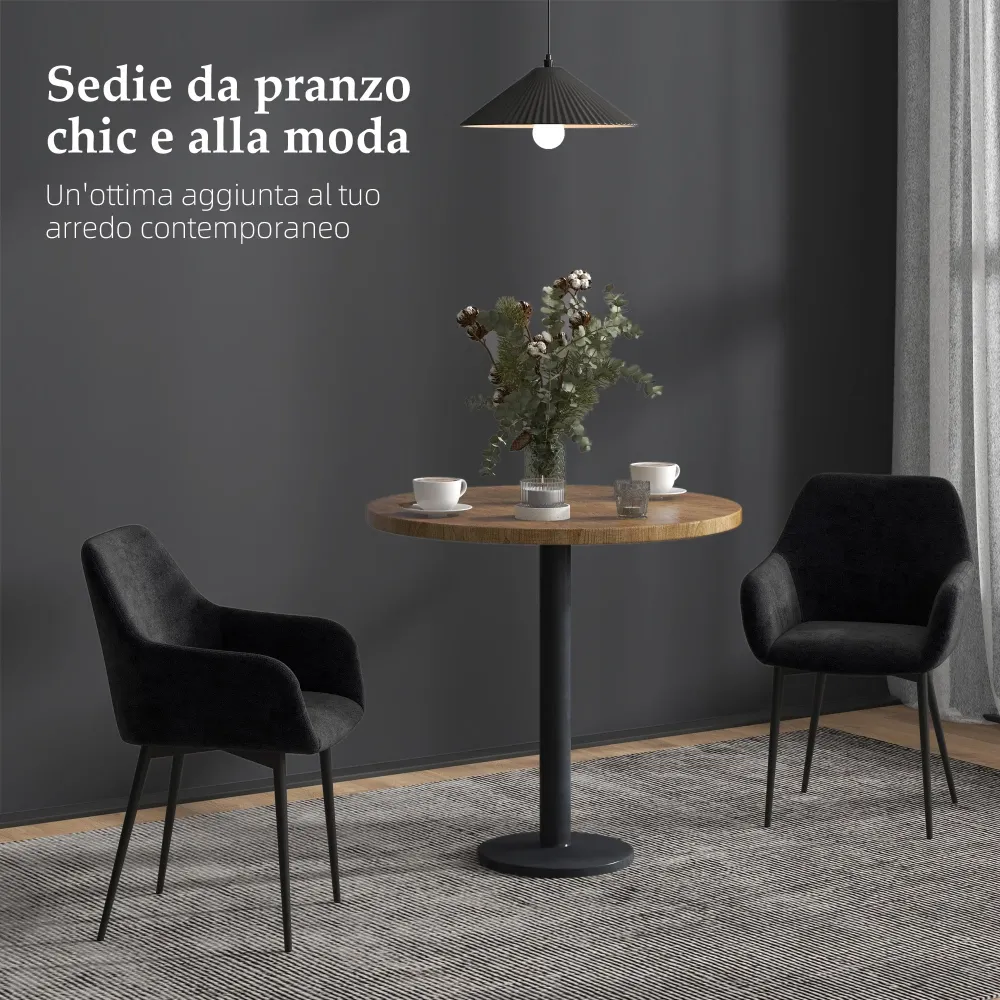 Set 2 Sedie Moderne con Braccioli 54x57x80 cm Tessuto Effetto Velluto Nero