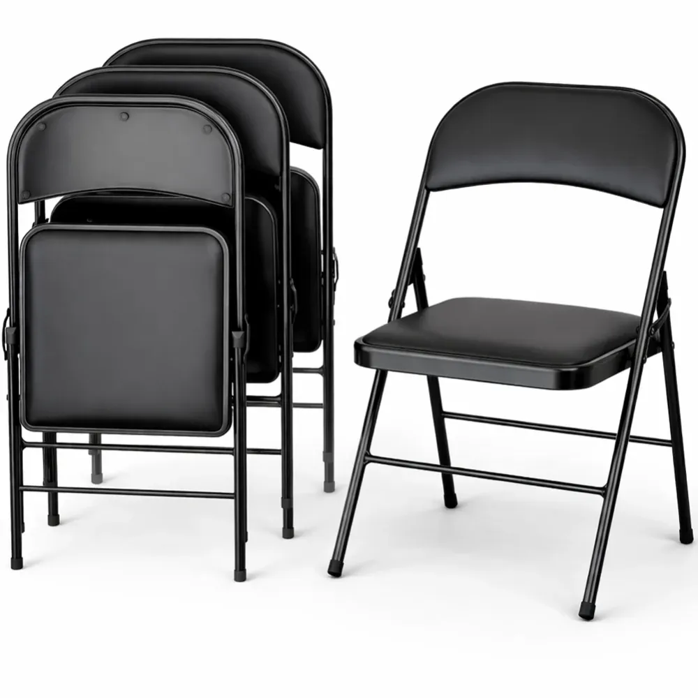 Set 4 Sedie Nere Metallo e Seduta Ecopelle Imbottita Sedia Ergonomica