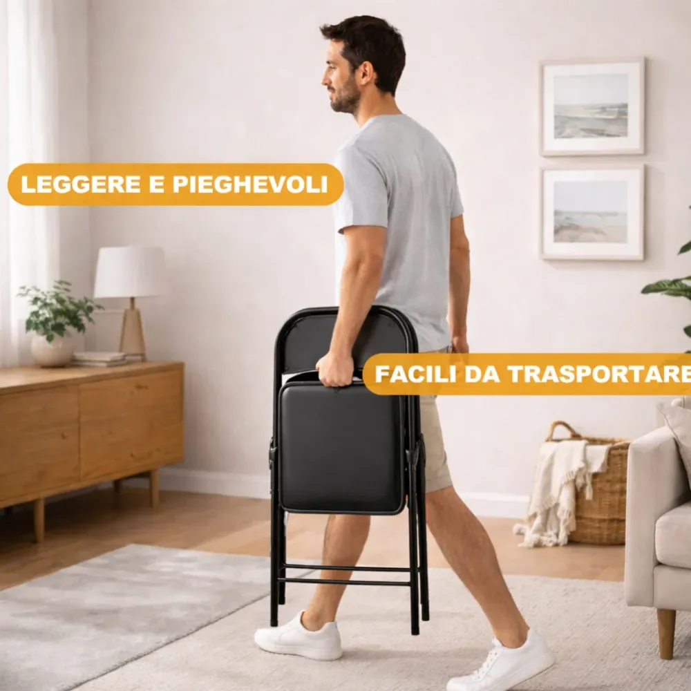 Set 4 Sedie Nere Metallo e Seduta Ecopelle Imbottita Sedia Ergonomica