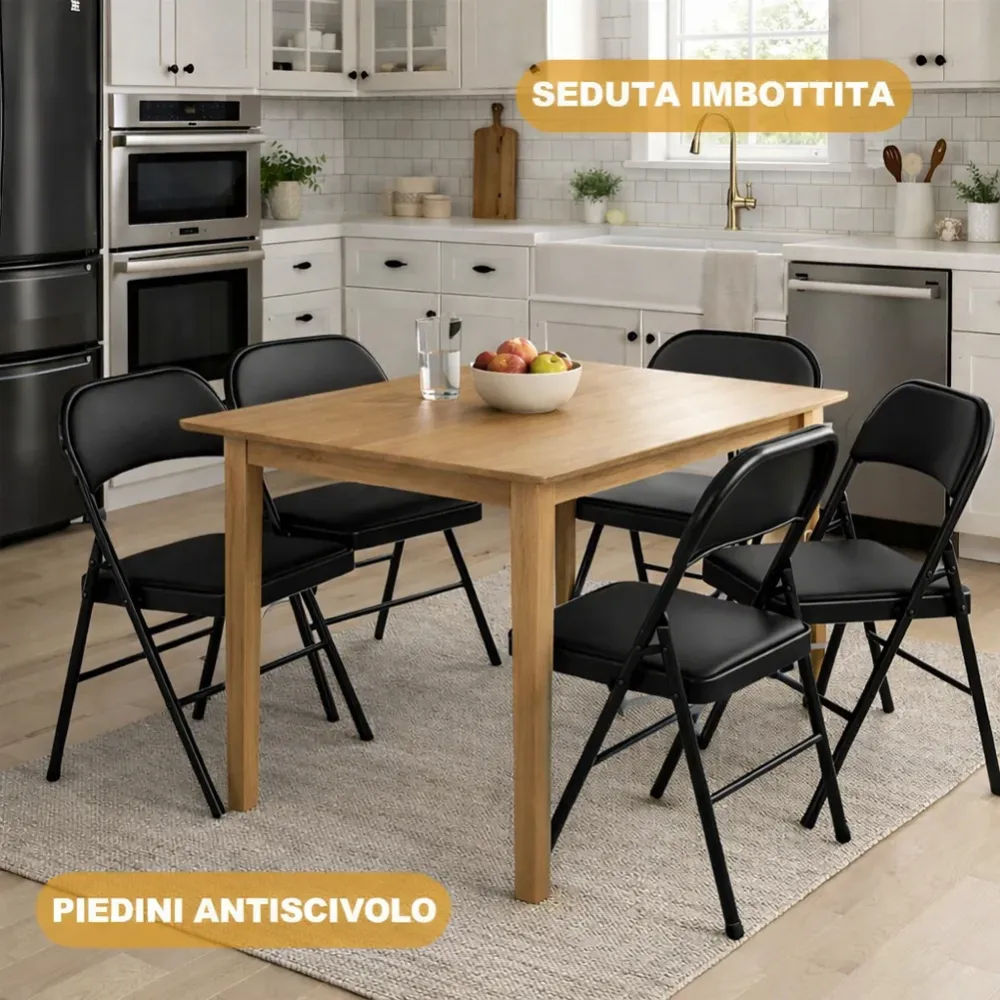 Set 4 Sedie Nere Metallo e Seduta Ecopelle Imbottita Sedia Ergonomica