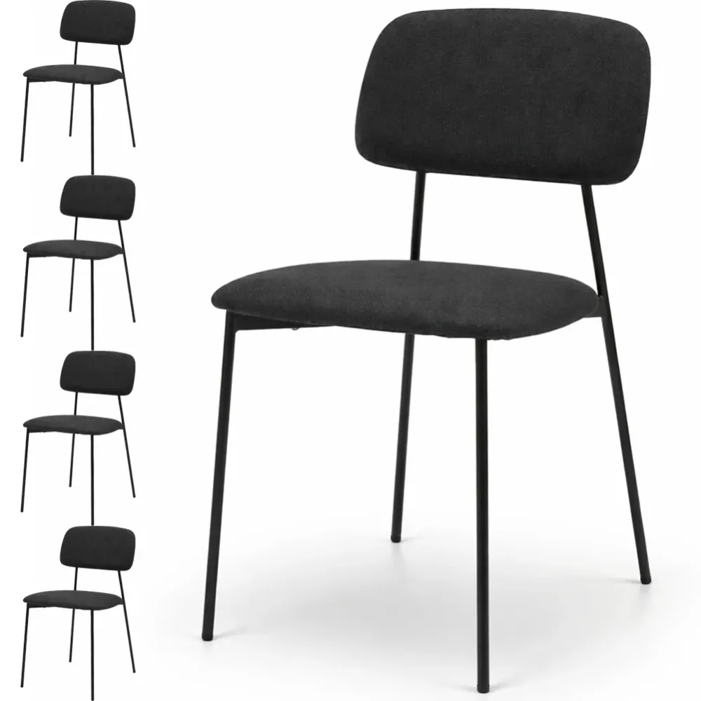 Set 4 Sedie Nere Parigi Tessuto con Struttura Metallo e Seduta Ergonomica