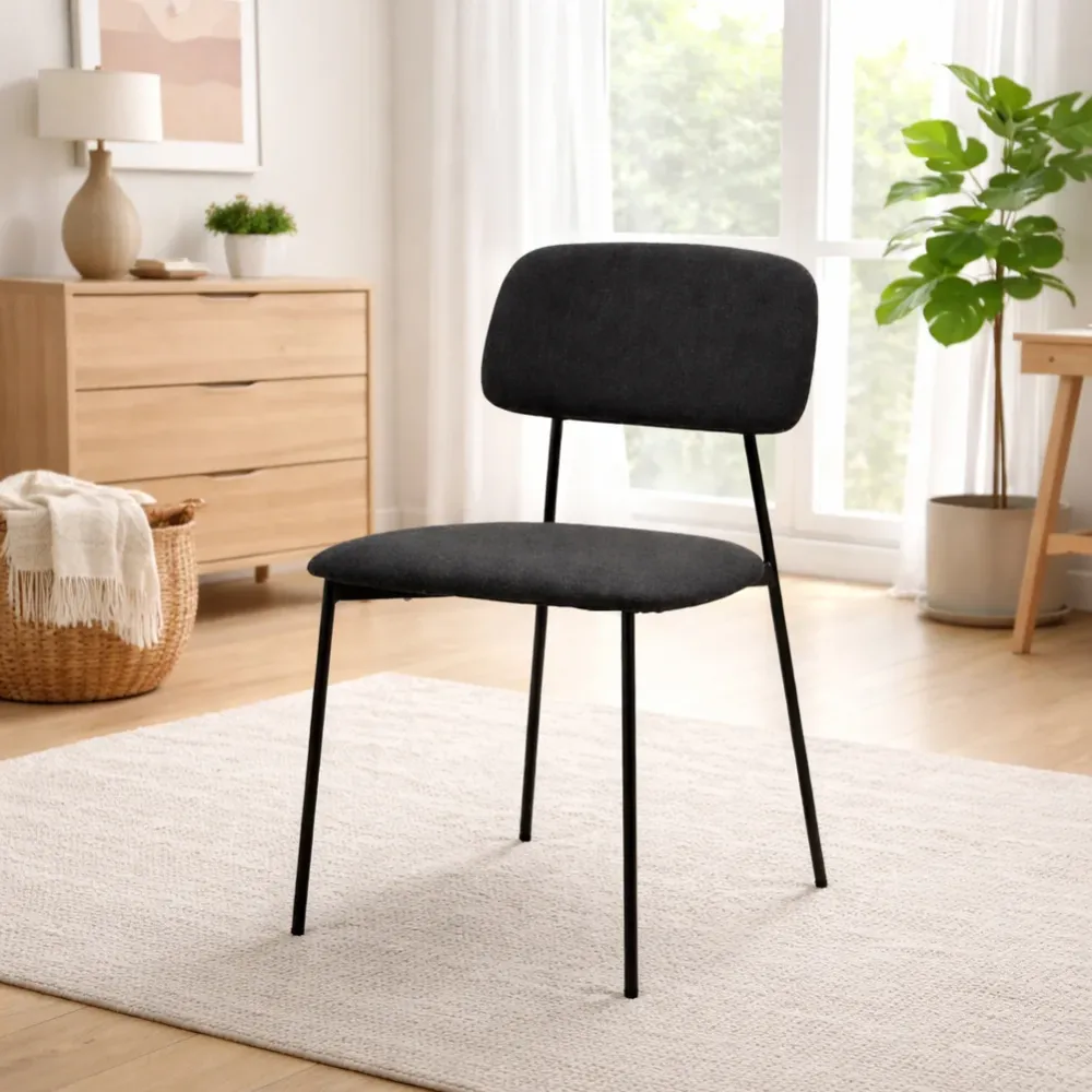 Set 4 Sedie Nere Parigi Tessuto con Struttura Metallo e Seduta Ergonomica