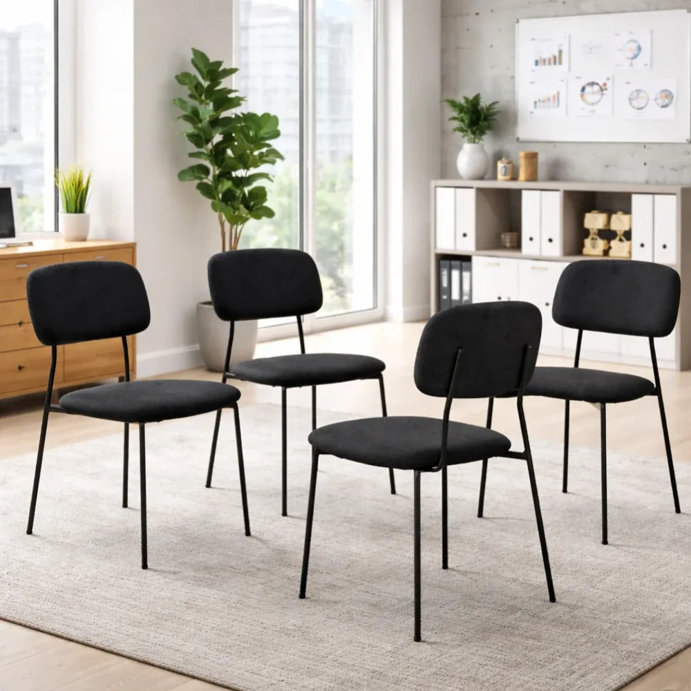 Set 4 Sedie Nere Parigi Tessuto con Struttura Metallo e Seduta Ergonomica