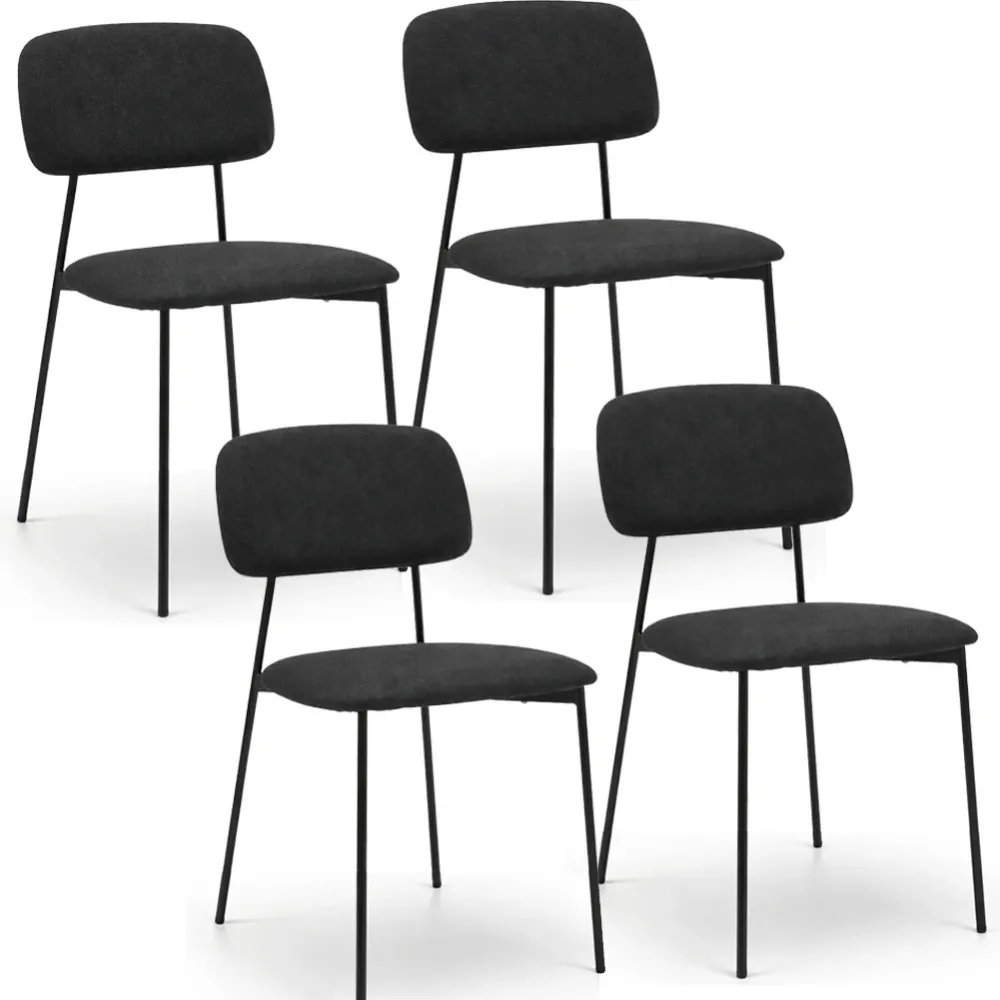 Set 4 Sedie Nere Parigi Tessuto con Struttura Metallo e Seduta Ergonomica