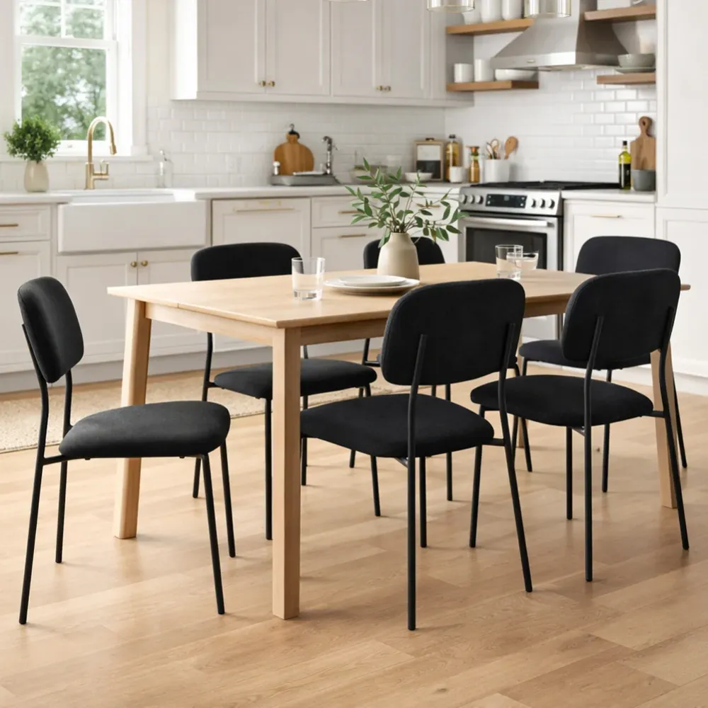 Set 4 Sedie Nere Parigi Tessuto con Struttura Metallo e Seduta Ergonomica
