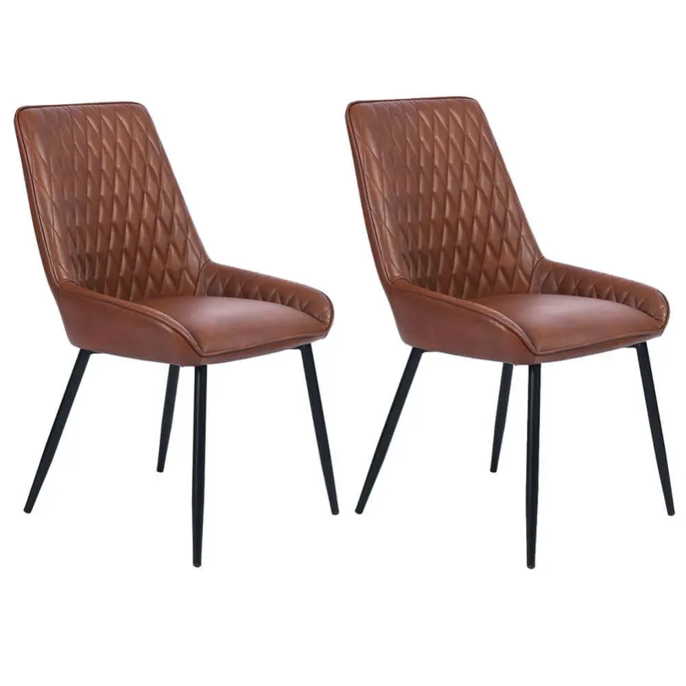 Set 2 Sedie per Sala da Pranzo Ecopelle Marrone Poltrone Ufficio Ergonomica