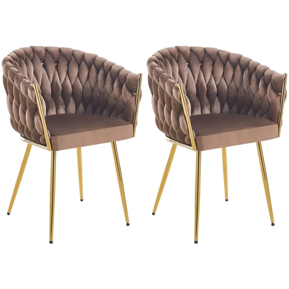 Set 2 Sedie per Sala da Pranzo e Ufficio Velluto Marrone Sedia Ergonomica