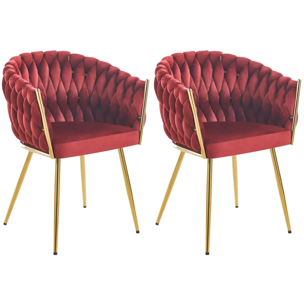 Set 2 Sedie per Sala da Pranzo e Ufficio Velluto Rosso Scuro Sedia Ergonomica