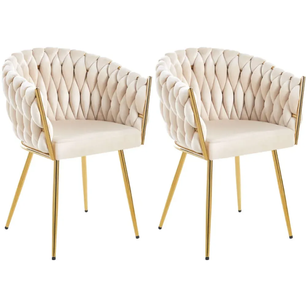 Set 2 Sedie per Sala da Pranzo e Ufficio Velluto Beige Sedia Ergonomica