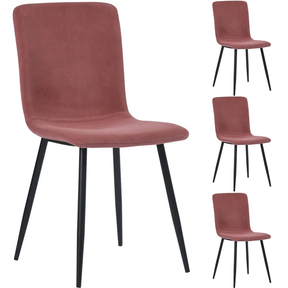 Set 4 Sedie per Sala da Pranzo Velluto Rosa con Gambe Nere Seduta Ergonomica