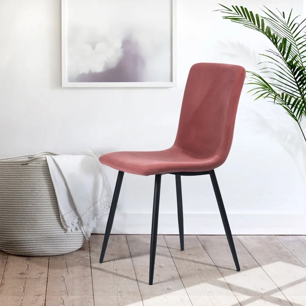 Set 4 Sedie per Sala da Pranzo Velluto Rosa con Gambe Nere Seduta Ergonomica