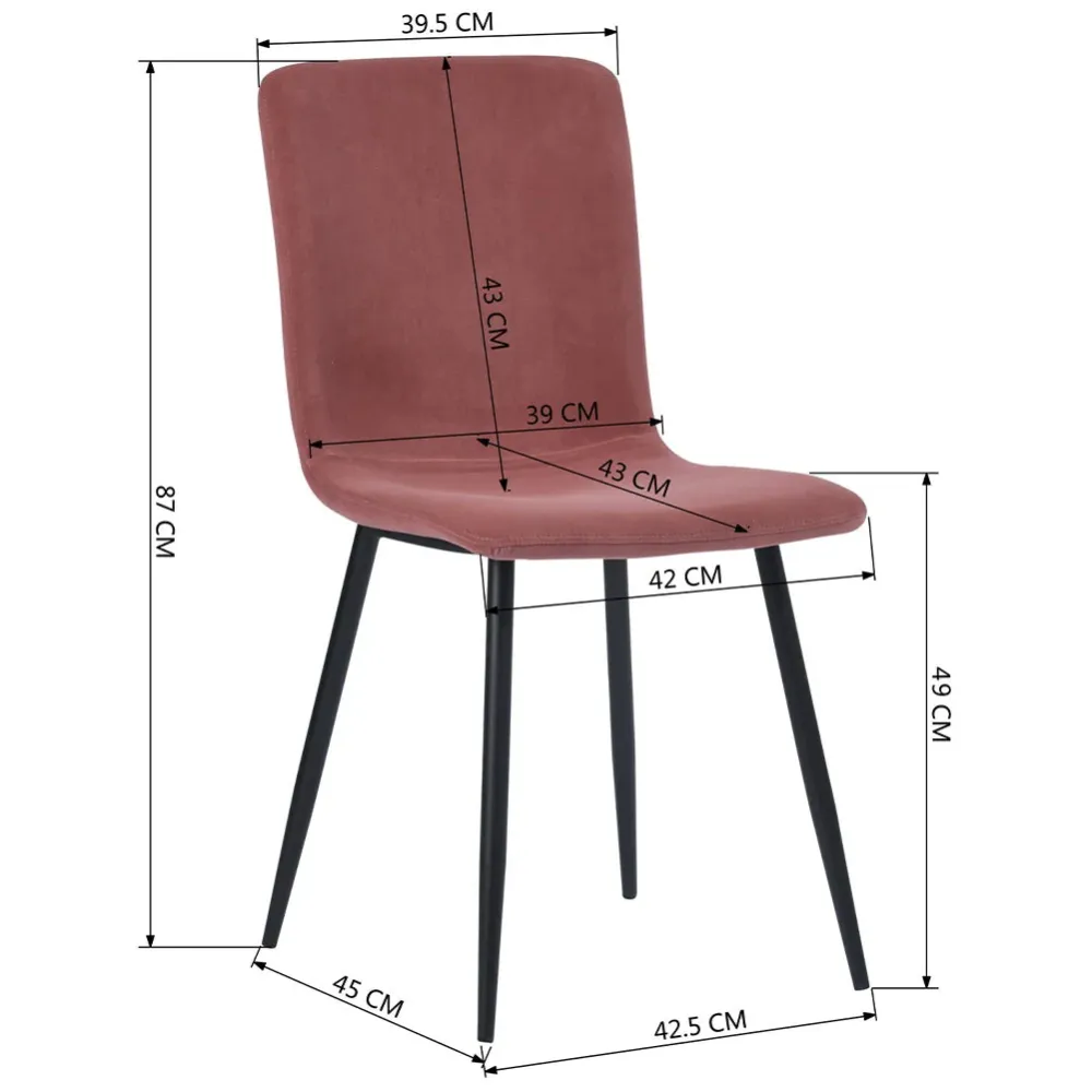 Set 4 Sedie per Sala da Pranzo Velluto Rosa con Gambe Nere Seduta Ergonomica