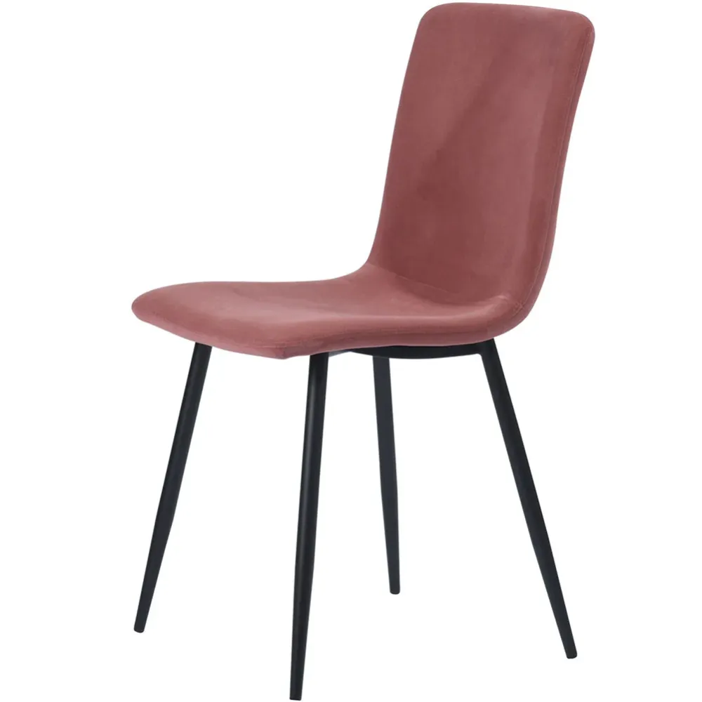 Set 4 Sedie per Sala da Pranzo Velluto Rosa con Gambe Nere Seduta Ergonomica