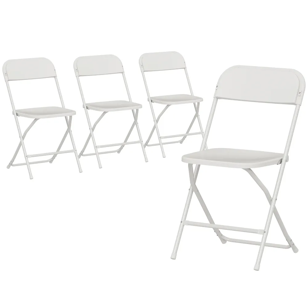 Set 4 Sedie Pieghevoli 45x49x79,5 cm con Fori di Drenaggio Plastica e Metallo Bianco