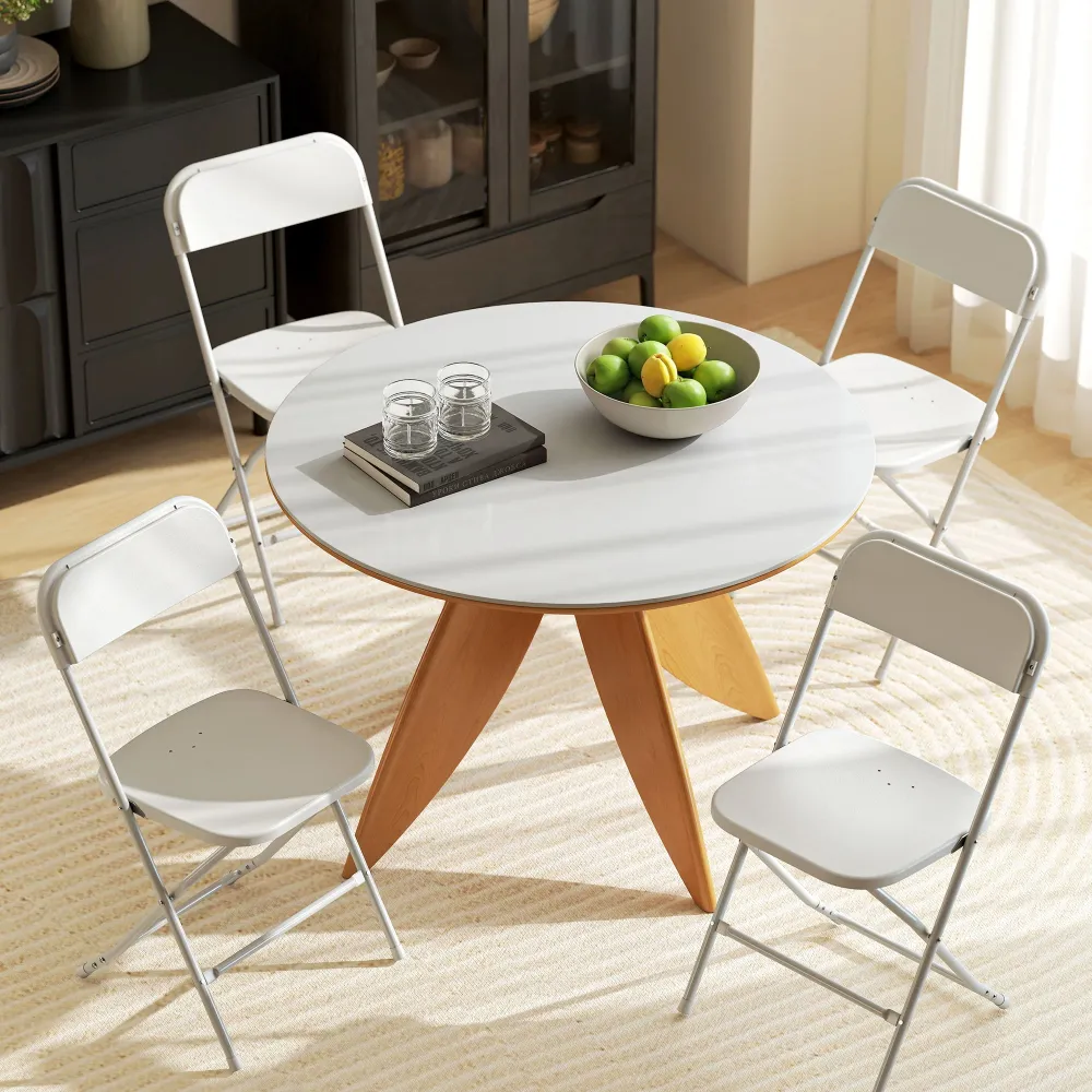 Set 4 Sedie Pieghevoli 45x49x79,5 cm con Fori di Drenaggio Plastica e Metallo Bianco