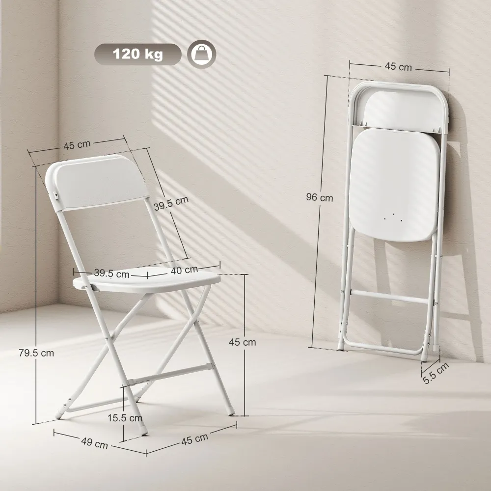 Set 4 Sedie Pieghevoli 45x49x79,5 cm con Fori di Drenaggio Plastica e Metallo Bianco