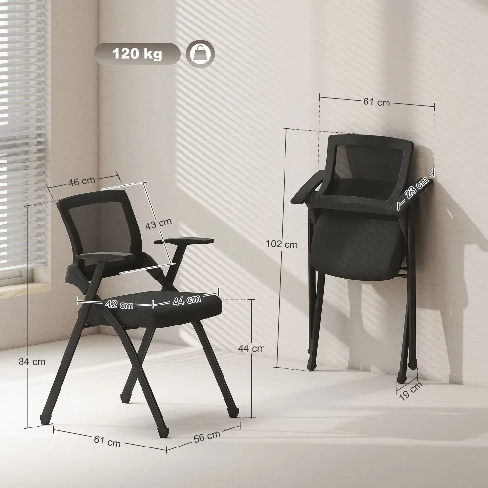Set 2 Sedie Pieghevoli con Schienale Curvo e Braccioli 61x56x84 cm Tessuto Effetto Lino e Acciaio Nero