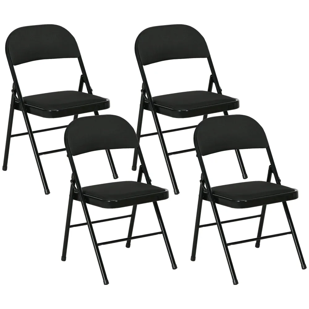 Set 4 Sedie Pieghevoli con Seduta Imbottita e Struttura Acciaio Nero