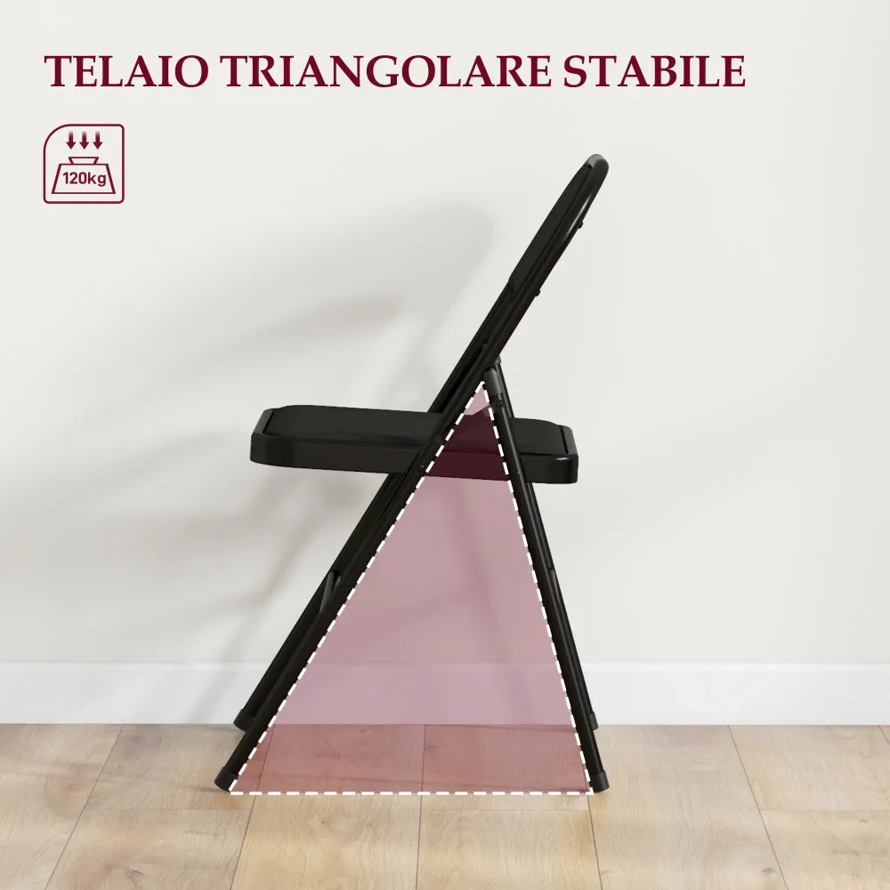 Set 6 Sedie Pieghevoli con Seduta Imbottita e Struttura Acciaio Nero