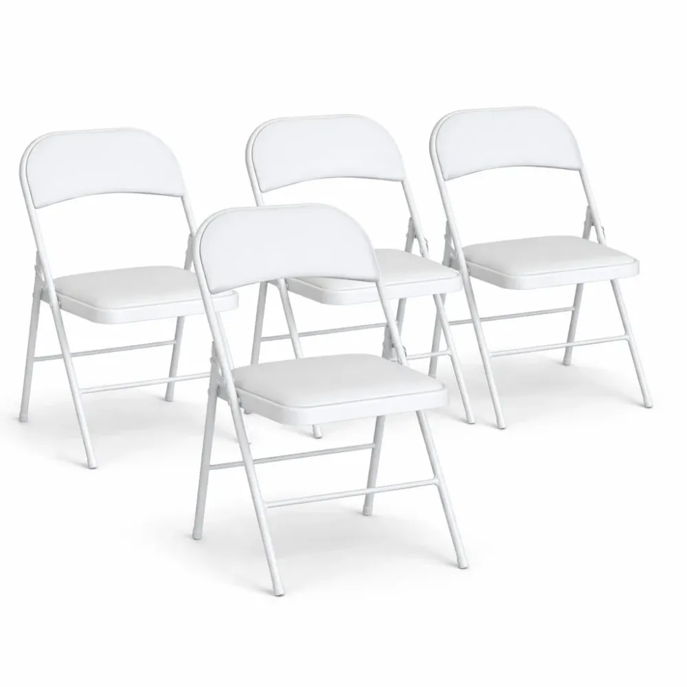 Set 4 Sedie Pieghevoli Metallo Ecopelle Imbottita Ergonomiche Salvaspazio Bianco