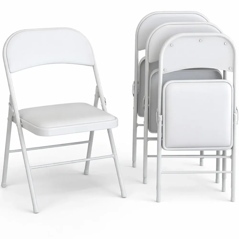 Set 4 Sedie Pieghevoli Metallo Ecopelle Imbottita Ergonomiche Salvaspazio Bianco