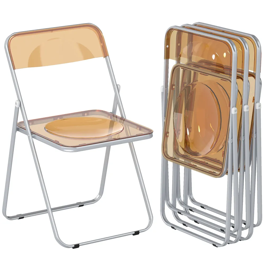 Set 4 Sedie Pieghevoli Salvaspazio 47x48x75 cm Acciaio e Acrilico Arancione