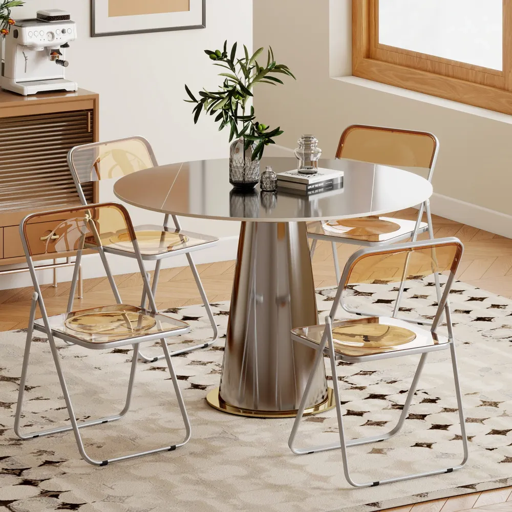 Set 4 Sedie Pieghevoli Salvaspazio 47x48x75 cm Acciaio e Acrilico Arancione