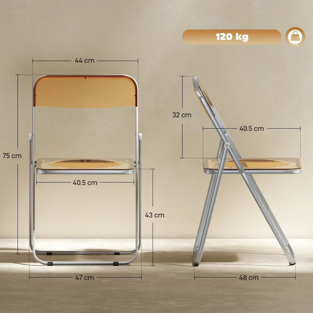 Set 4 Sedie Pieghevoli Salvaspazio 47x48x75 cm Acciaio e Acrilico Arancione
