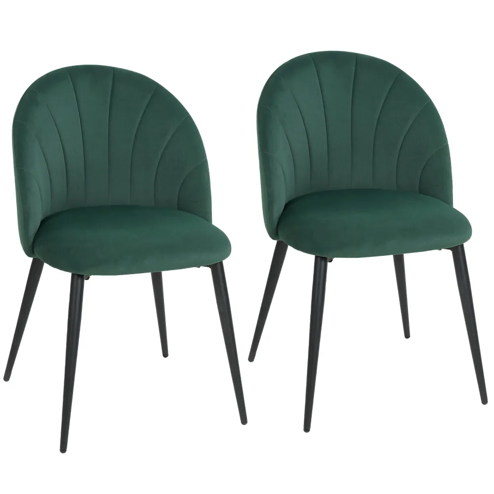 Set 2 Sedie da Pranzo 52x55x79 cm Imbottite con Schienale Conchiglia Velluto Verde Scuro