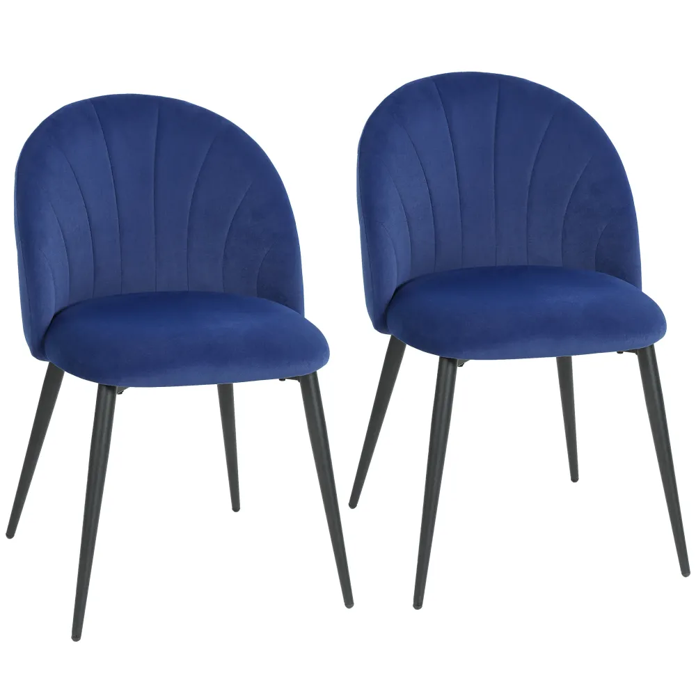 Set 2 Sedie da Pranzo 52x55x79 cm Imbottite con Schienale Conchiglia Velluto Blu