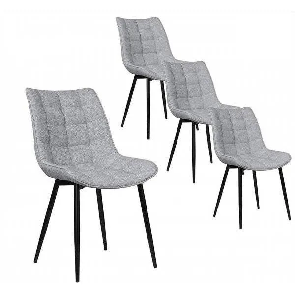Set di 4 sedie da pranzo con schienale, seduta lino, gambe metallo grigio chiaro