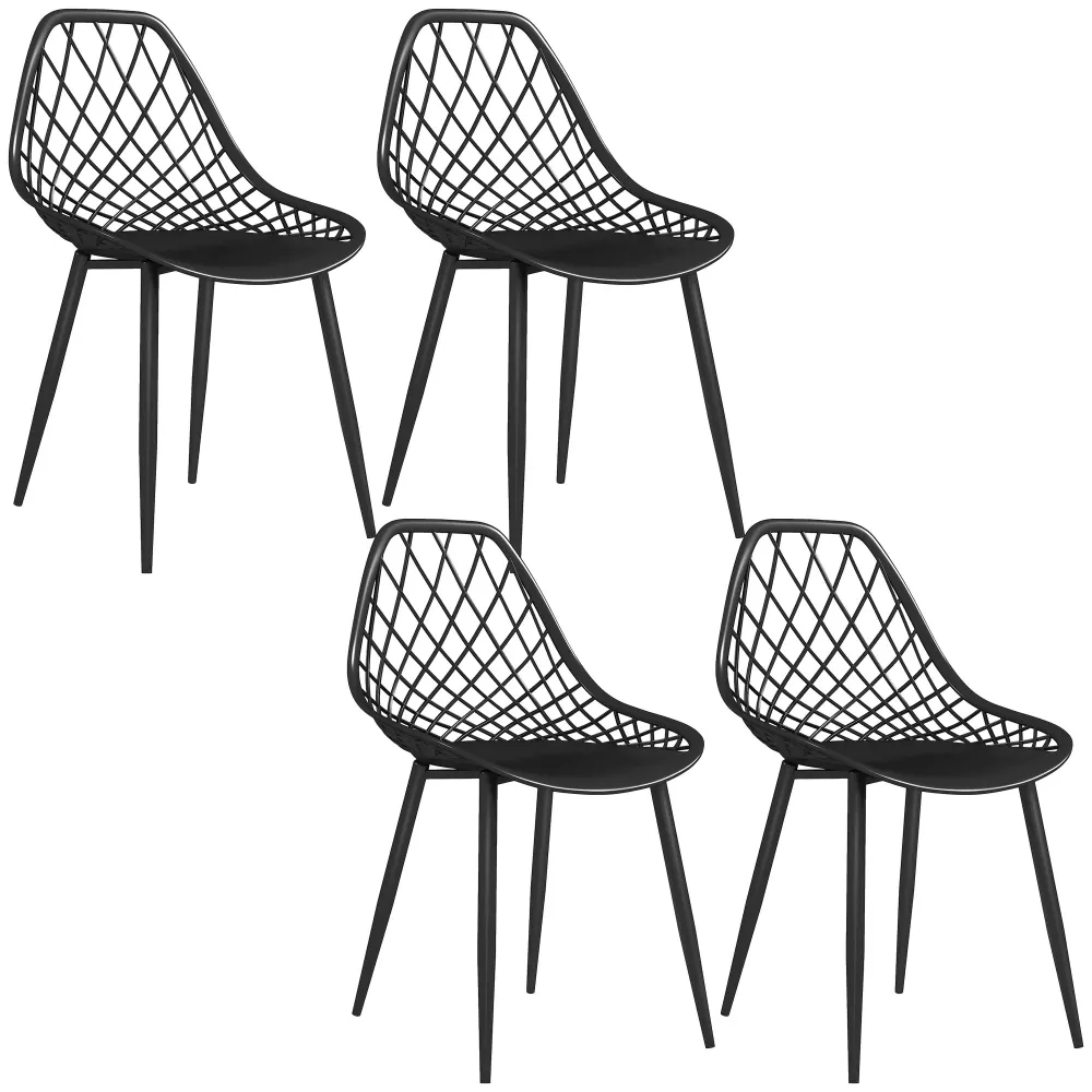 Set 4 Sedie da Pranzo Design Moderno con Schienale Traforato Plastica Nero