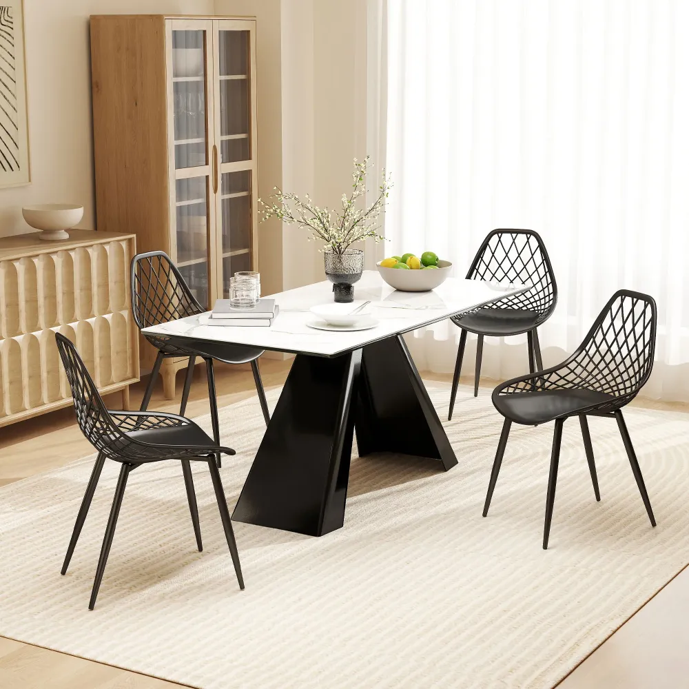 Set 4 Sedie da Pranzo Design Moderno con Schienale Traforato Plastica Nero