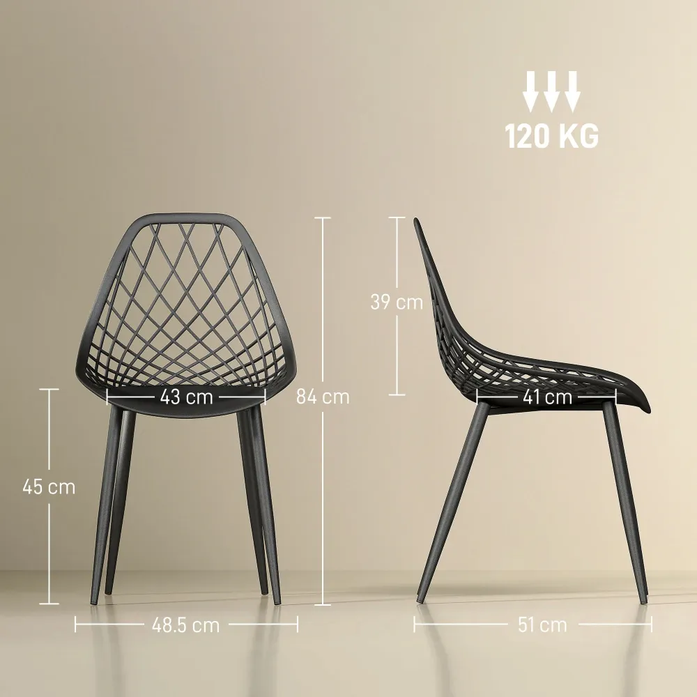 Set 4 Sedie da Pranzo Design Moderno con Schienale Traforato Plastica Nero