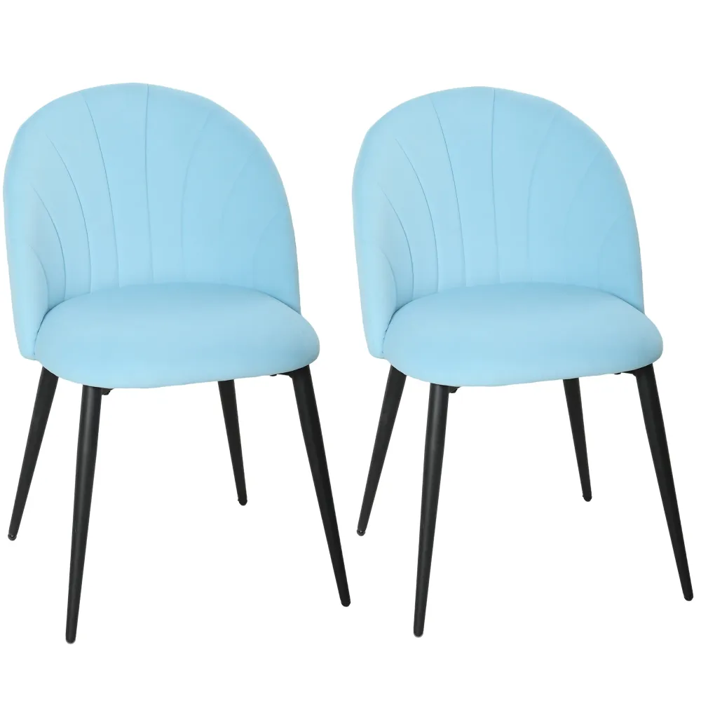 Set 2 Sedie da Pranzo Imbottite 52x55x79 cm con Schienale Conchiglia Velluto Azzurro