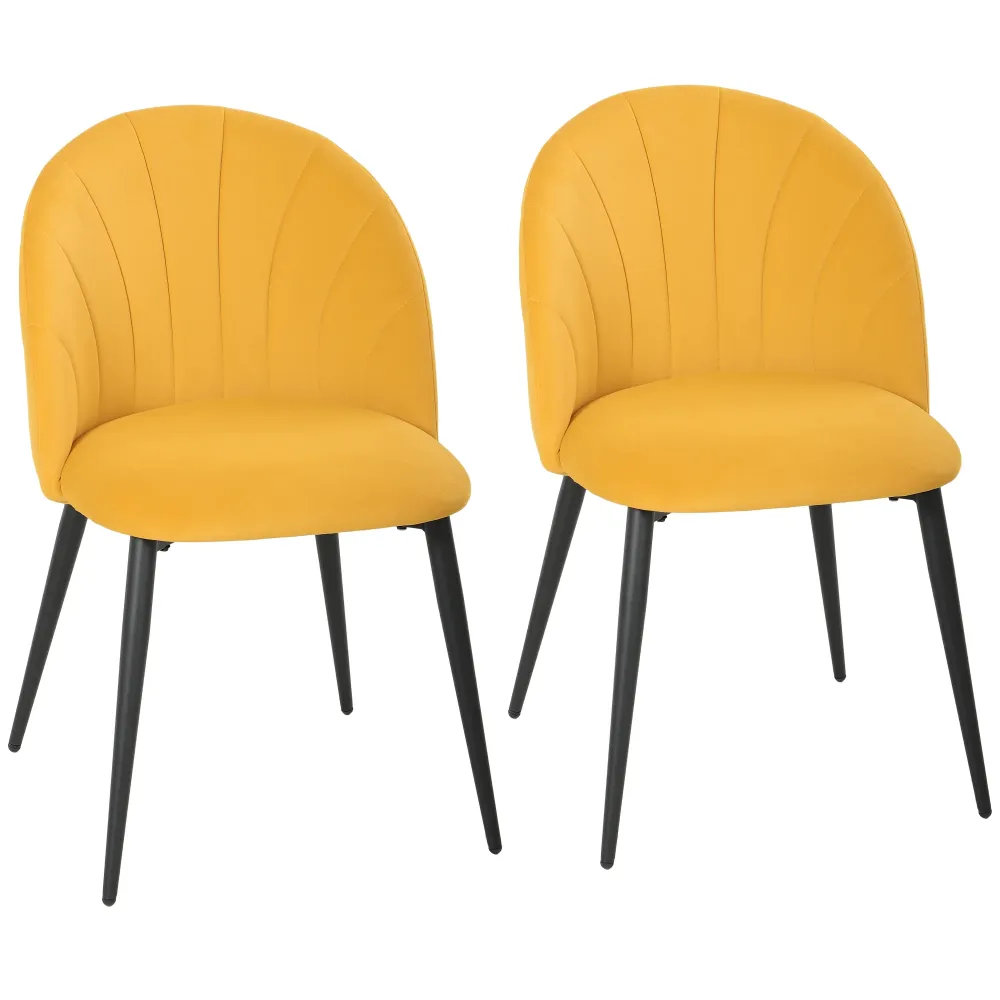 Set 2 Sedie da Pranzo Imbottite 52x55x79 cm con Schienale Conchiglia Velluto Giallo