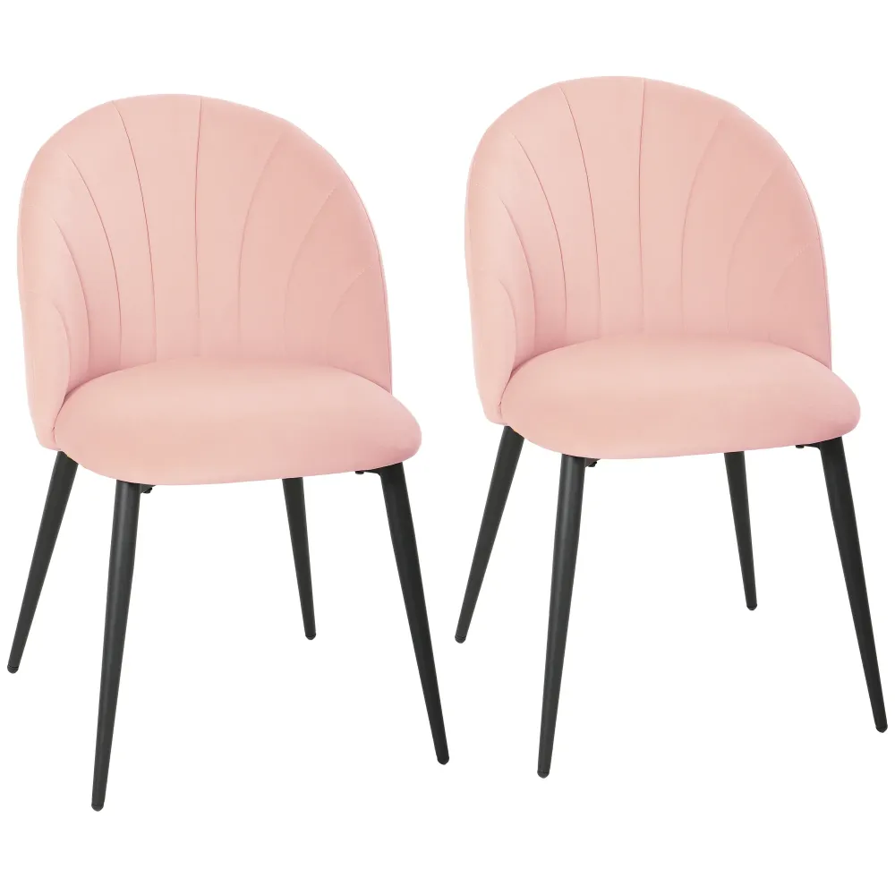 Set 2 Sedie da Pranzo Imbottite 52x55x79 cm con Schienale Conchiglia Velluto Rosa