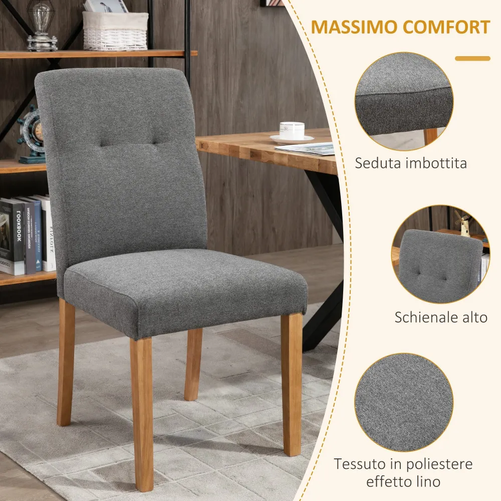 Set 2 Sedie da Pranzo Imbottite con Schienale Alto 50x62x96 cm Grigio Scuro