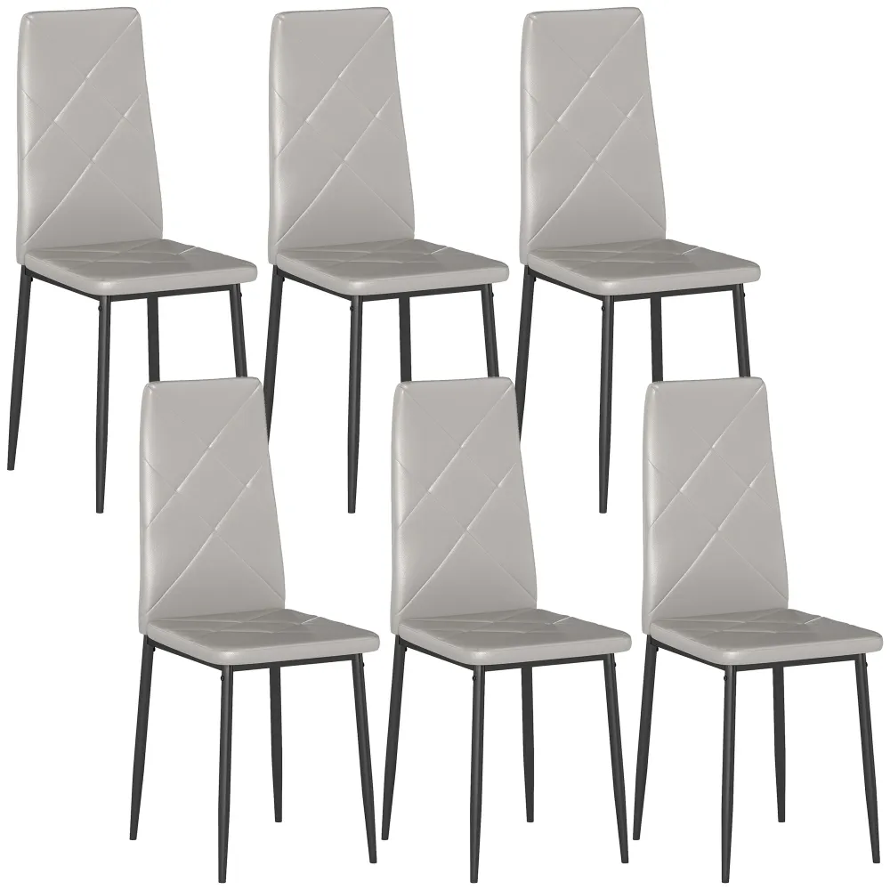 Set di 6 Sedie da Pranzo Moderne 41x50x97 cm con Schienale Alto Finta Pelle e Acciaio Grigio