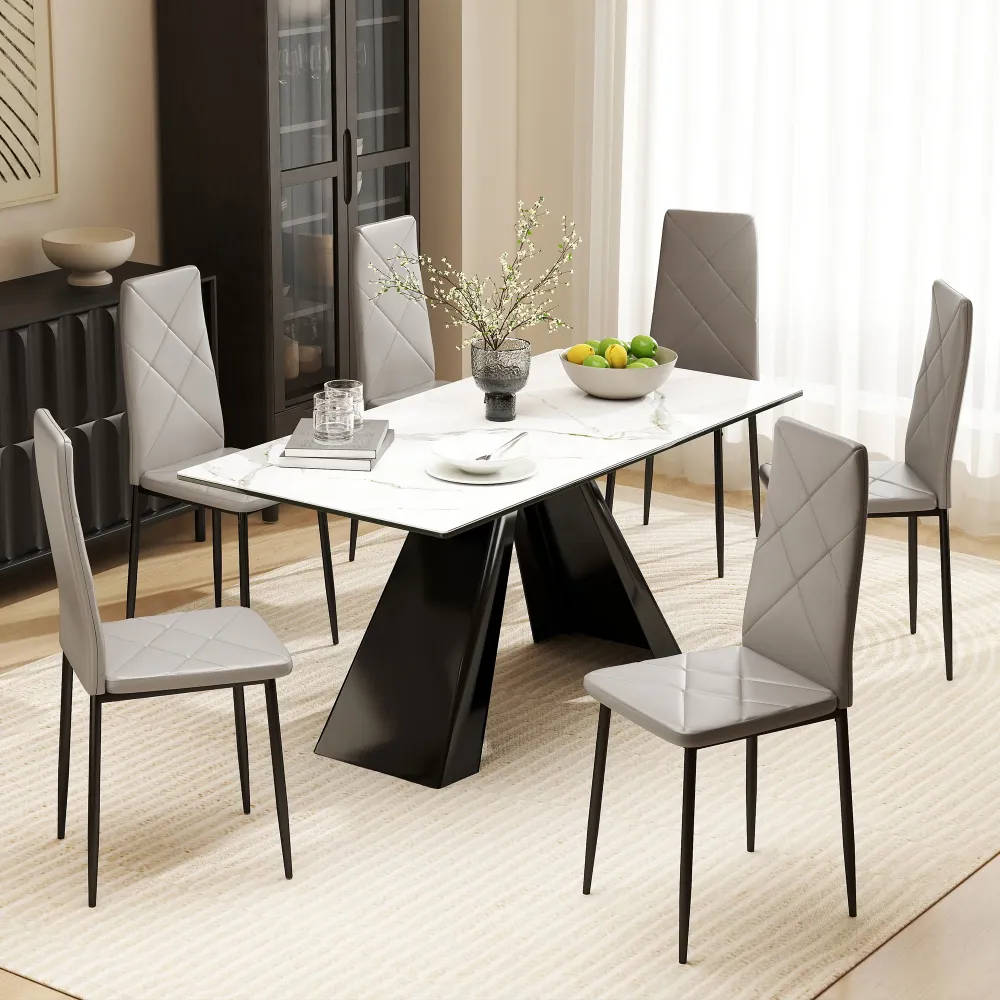 Set di 6 Sedie da Pranzo Moderne 41x50x97 cm con Schienale Alto Finta Pelle e Acciaio Grigio