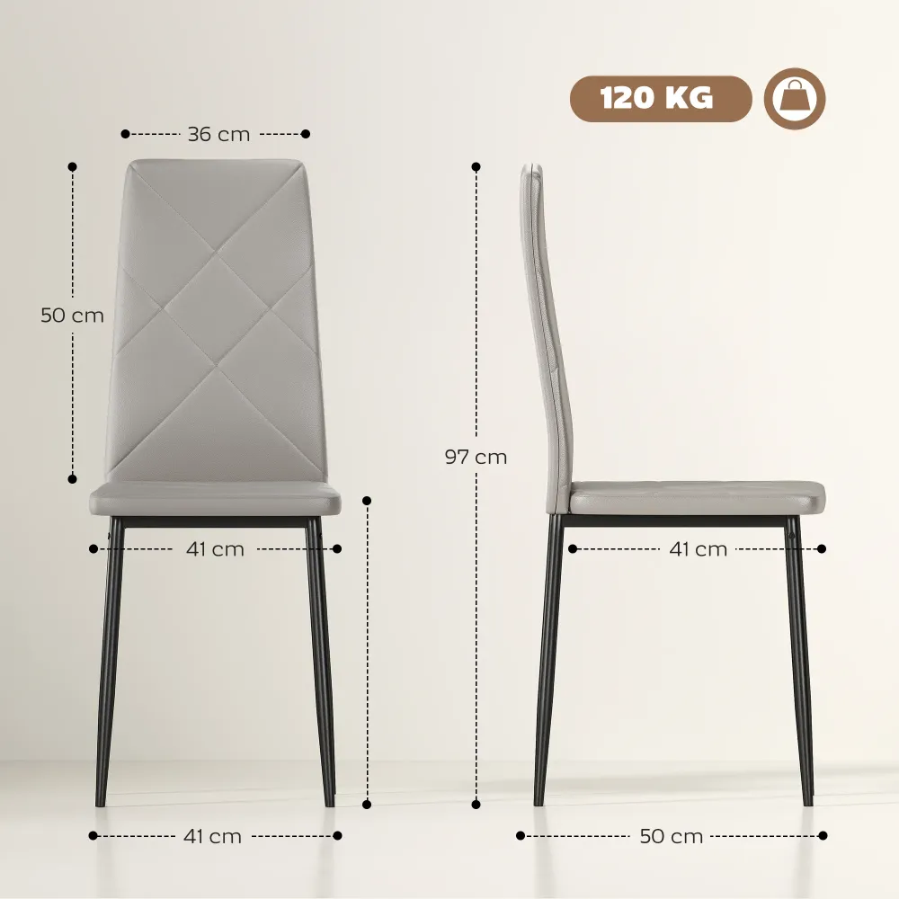 Set di 6 Sedie da Pranzo Moderne 41x50x97 cm con Schienale Alto Finta Pelle e Acciaio Grigio