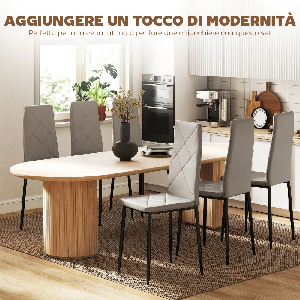 Set di 6 Sedie da Pranzo Moderne 41x50x97 cm con Schienale Alto Finta Pelle e Acciaio Grigio