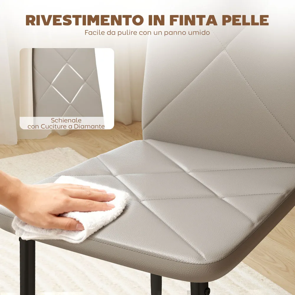 Set di 6 Sedie da Pranzo Moderne 41x50x97 cm con Schienale Alto Finta Pelle e Acciaio Grigio