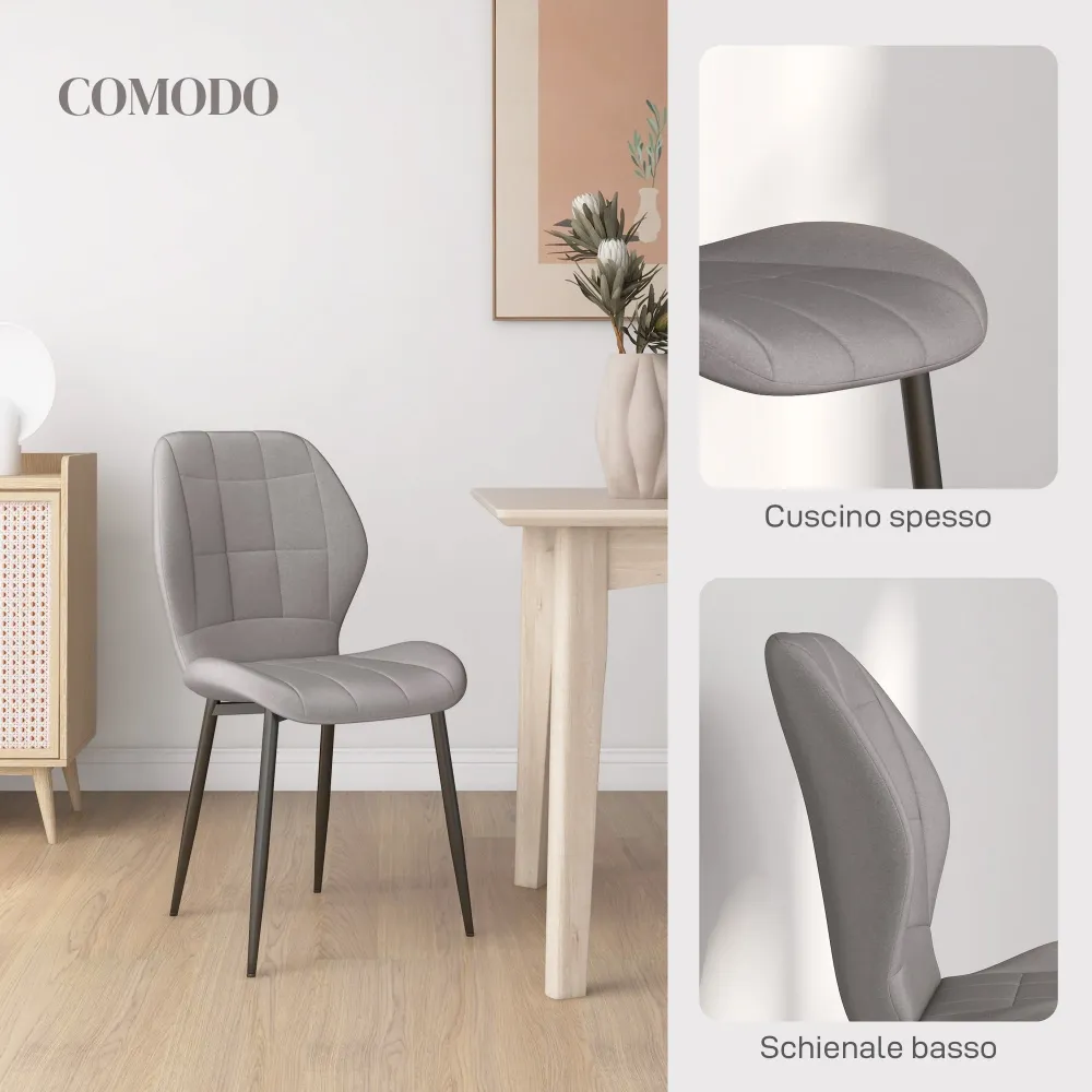 Set di 4 Sedie da Pranzo Moderne per Cucina e Soggiorno 47x57x85 cm Rivestimento Flanella Grigio