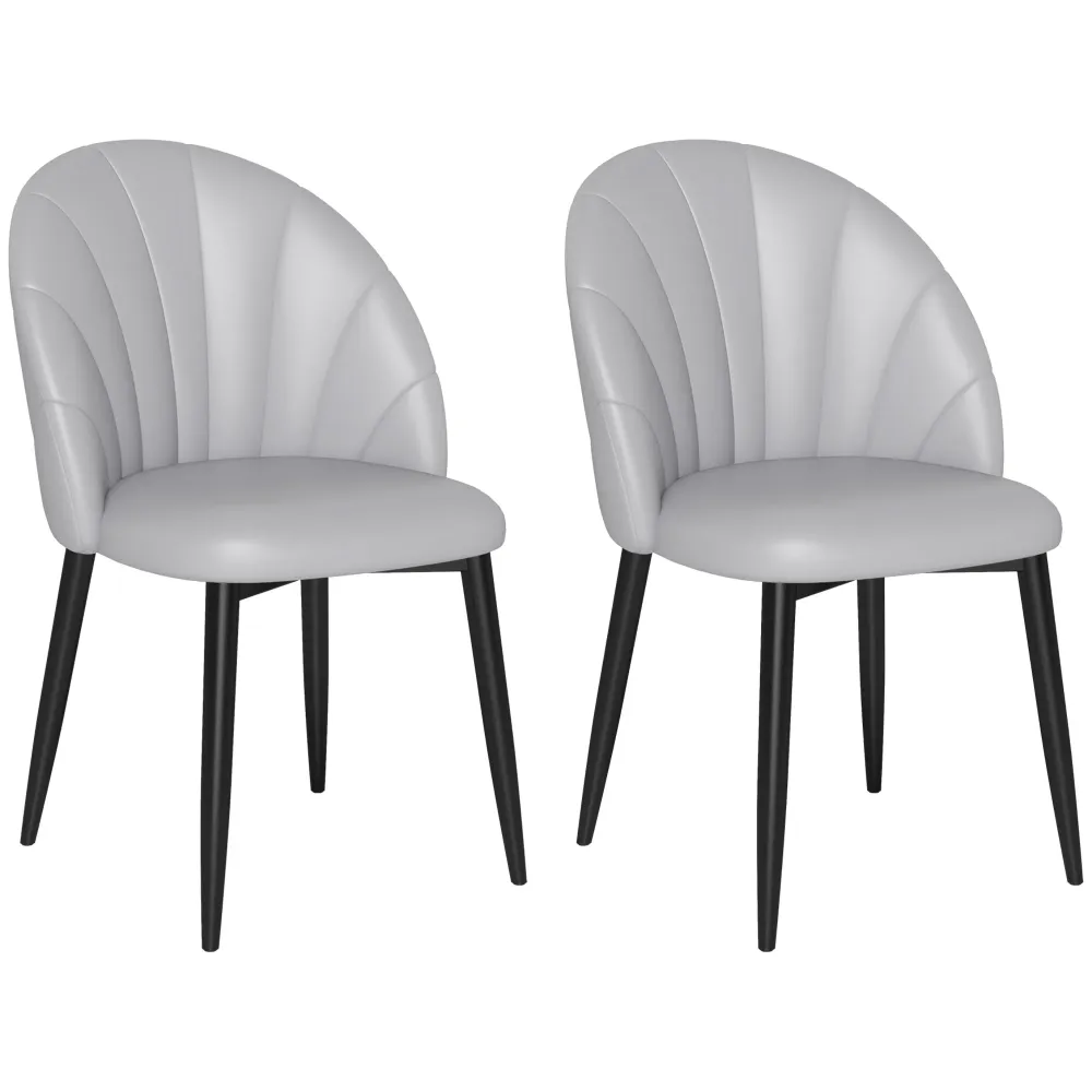Set 2 Sedie da Pranzo Schienale Conchiglia Pelle PU Grigio Chiaro