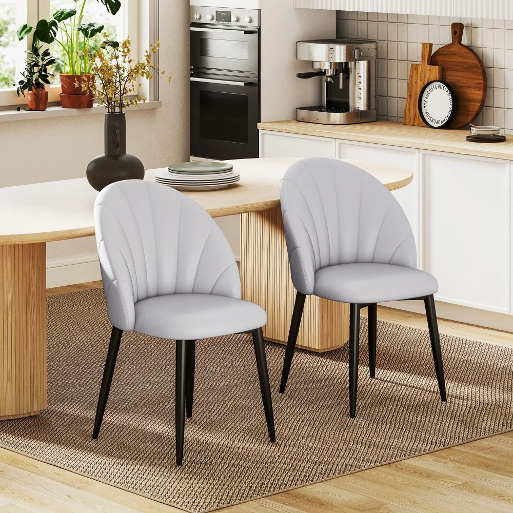 Set 2 Sedie da Pranzo Schienale Conchiglia Pelle PU Grigio Chiaro