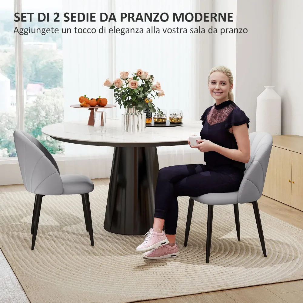 Set 2 Sedie da Pranzo Schienale Conchiglia Pelle PU Grigio Chiaro