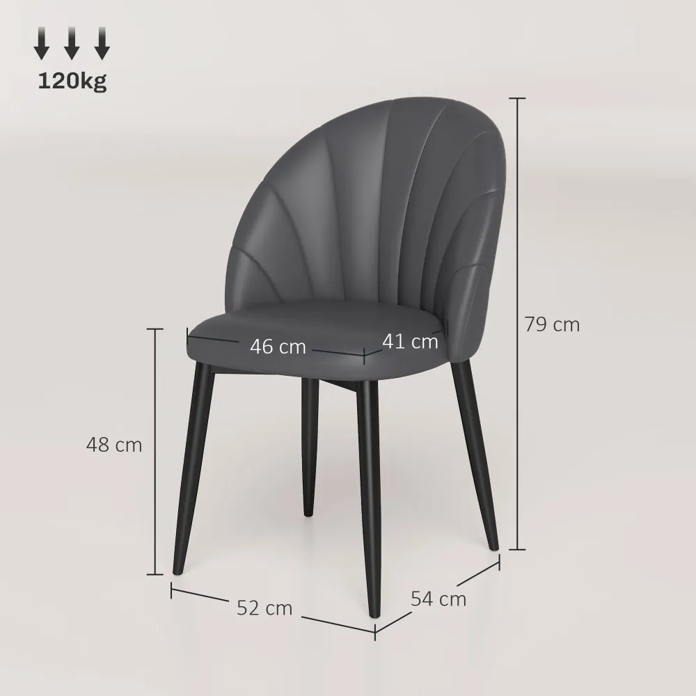 Set 2 Sedie da Pranzo Schienale Conchiglia Pelle PU Grigio Scuro