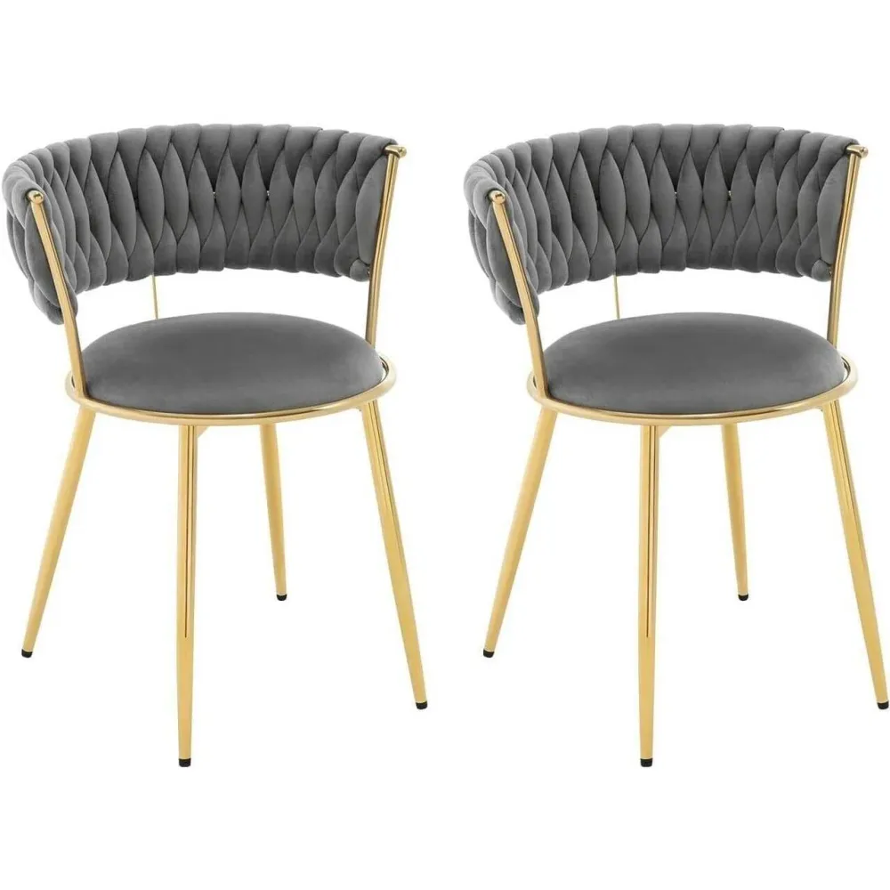 Set di 2 sedie da pranzo, sedia da cucina velluto, gambe metallo grigio scuro oro